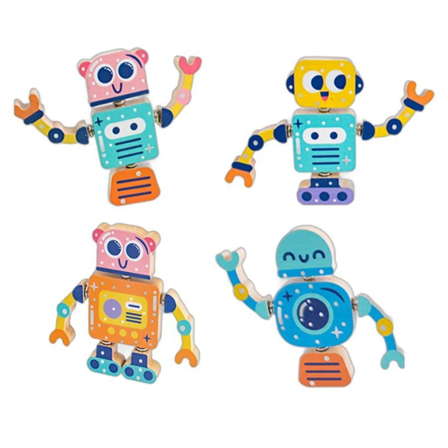 Wooden Snap-Together Building Toys Robot Building Blocks Montessori Toys Gift for 3 4 5 6 Years Toddlers Kids