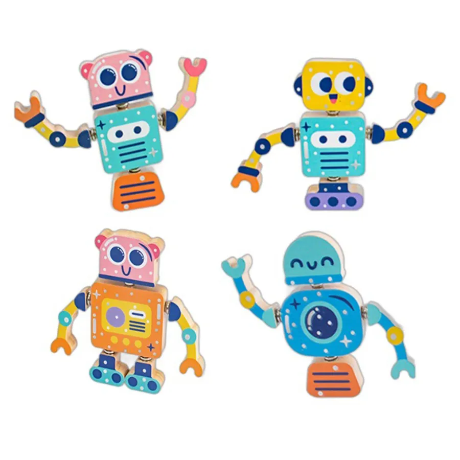 Wooden Snap-Together Building Toys Robot Building Blocks Montessori Toys Gift for 3 4 5 6 Years Toddlers Kids