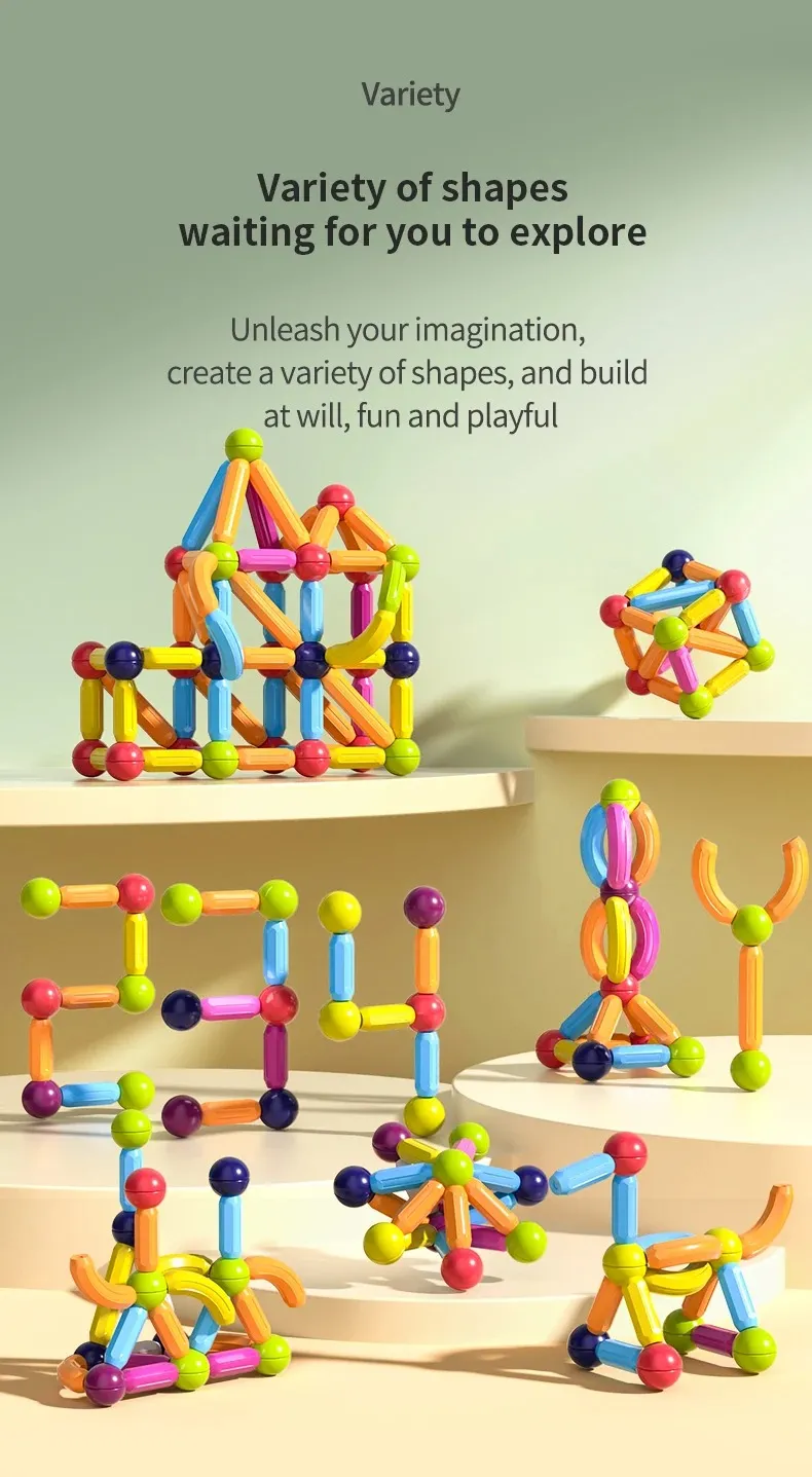 Montessori Educational Toy Magnetic Building Blocks Toy Magnetic Construction Set Magnet Ball Sticks Rod Games For Kids Baby