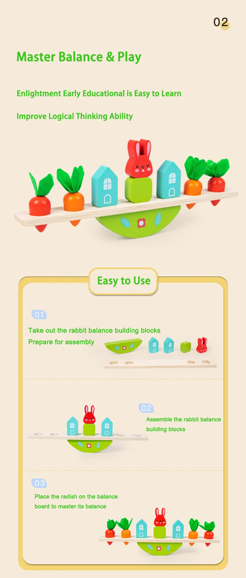 Montessori Wooden Tree Toys Animal Balance Stacking Building Block Game Early Childhood Education Creative Game for Toddler 1-3