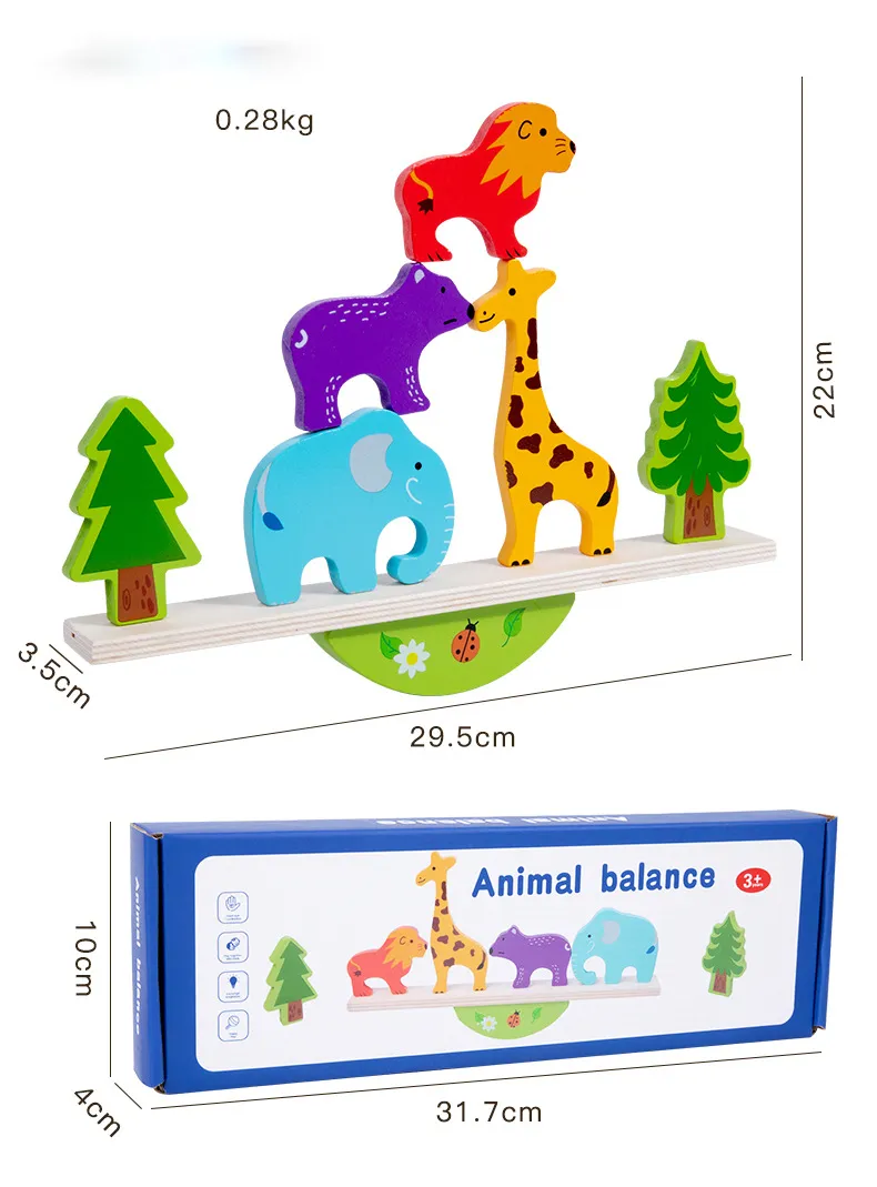 Montessori Wooden Tree Toys Animal Balance Stacking Building Block Game Early Childhood Education Creative Game for Toddler 1-3