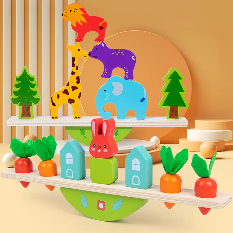 Montessori Wooden Tree Toys Animal Balance Stacking Building Block  Game Early Childhood Education Creative Game for Toddler 1-3