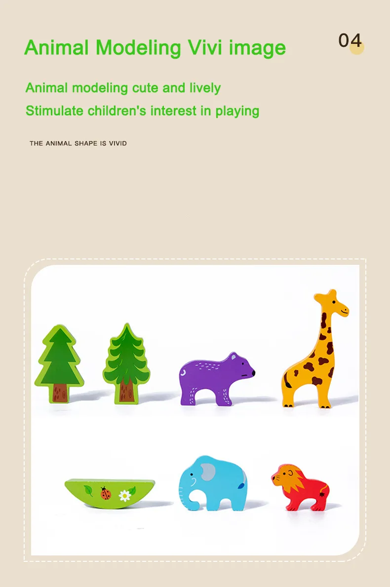 Montessori Wooden Tree Toys Animal Balance Stacking Building Block Game Early Childhood Education Creative Game for Toddler 1-3