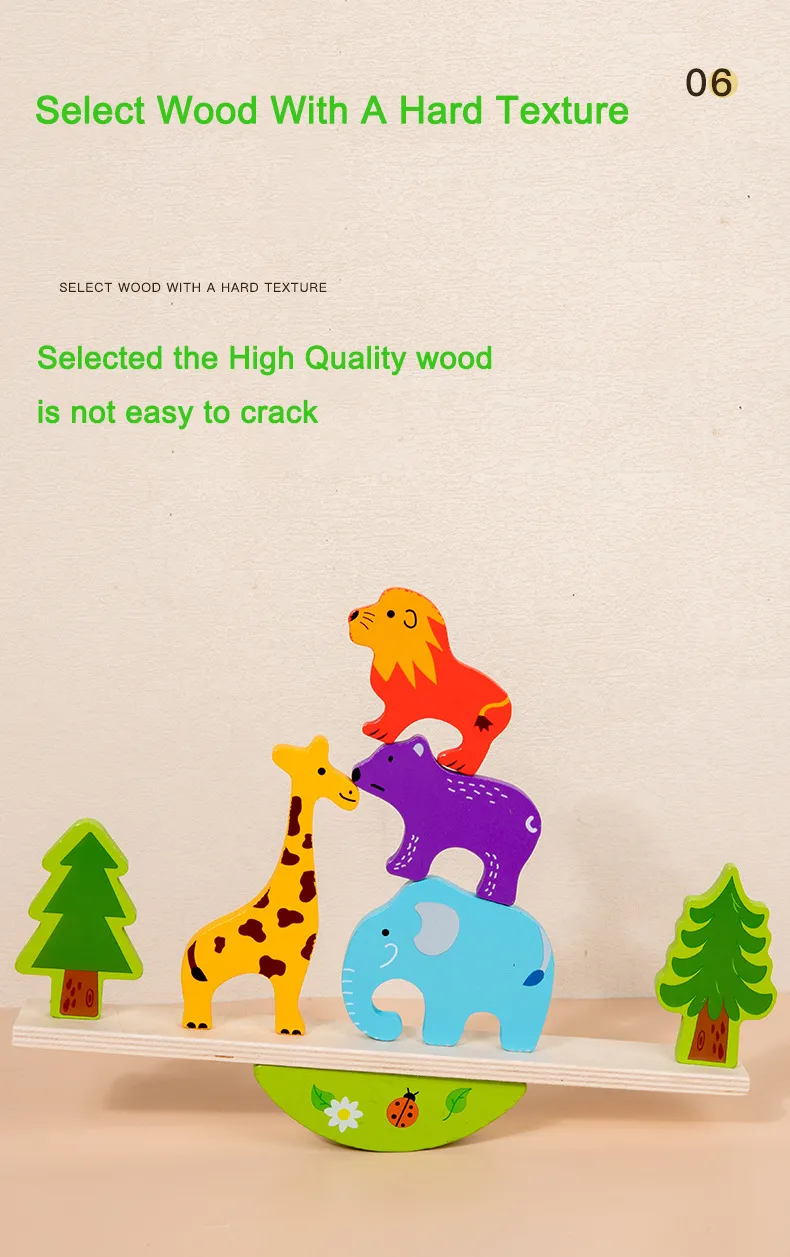 Montessori Wooden Tree Toys Animal Balance Stacking Building Block Game Early Childhood Education Creative Game for Toddler 1-3