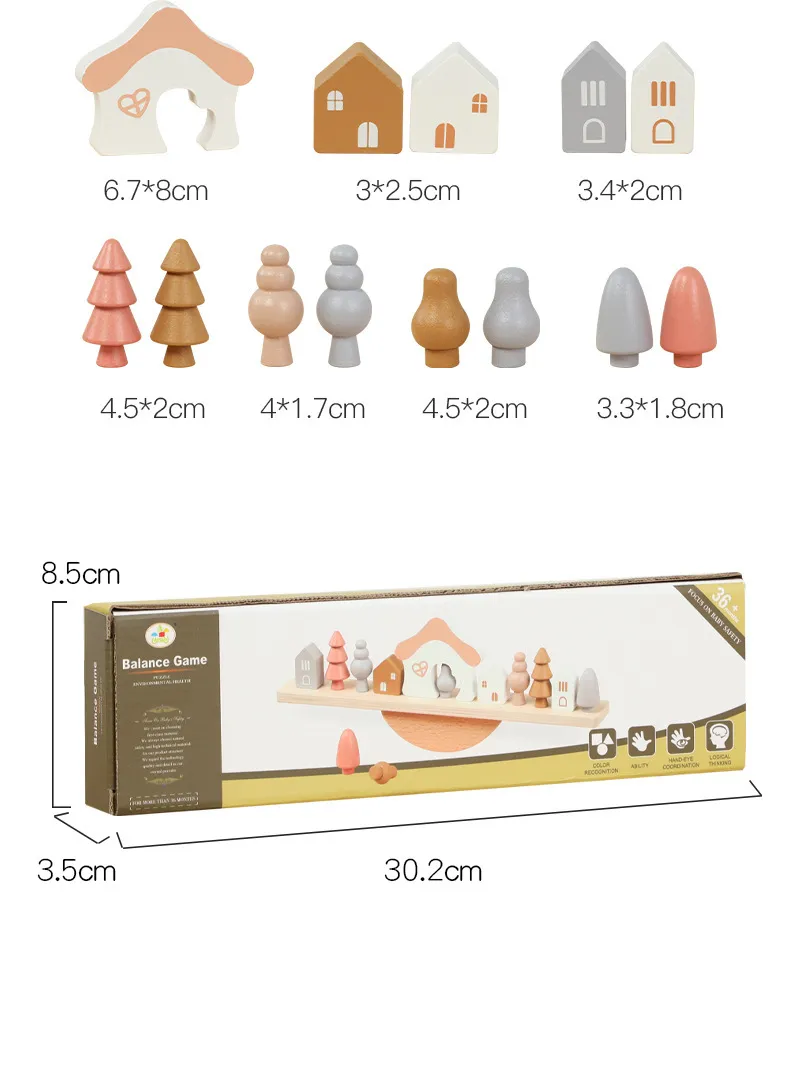 Montessori Wooden Tree Toys Animal Balance Stacking Building Block Game Early Childhood Education Creative Game for Toddler 1-3