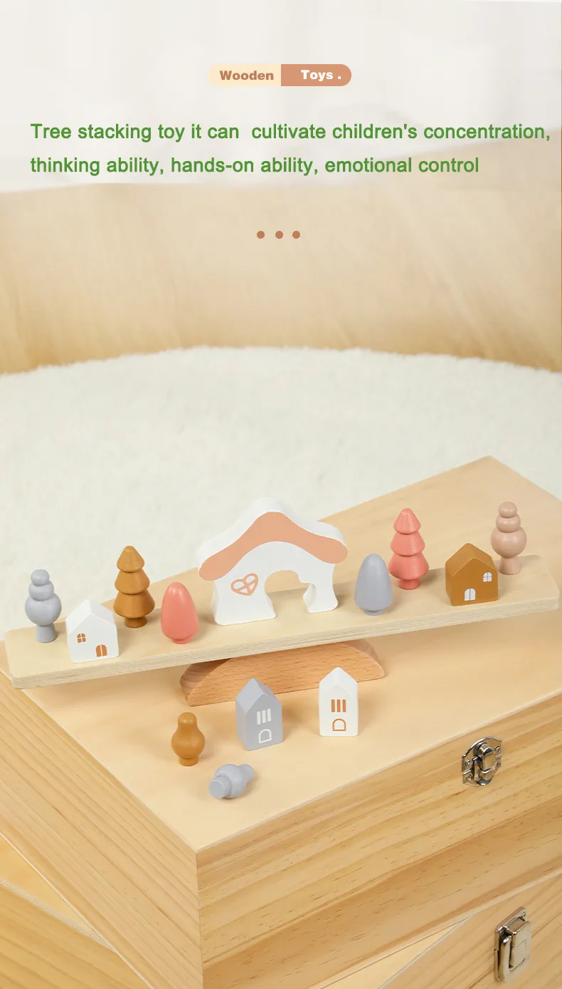 Montessori Wooden Tree Toys Animal Balance Stacking Building Block Game Early Childhood Education Creative Game for Toddler 1-3