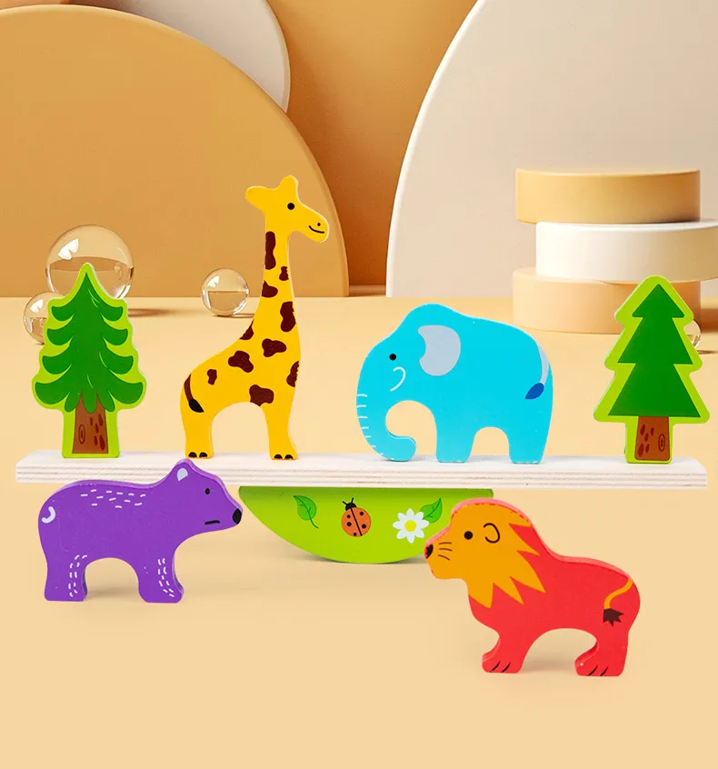 Montessori Wooden Tree Toys Animal Balance Stacking Building Block Game Early Childhood Education Creative Game for Toddler 1-3