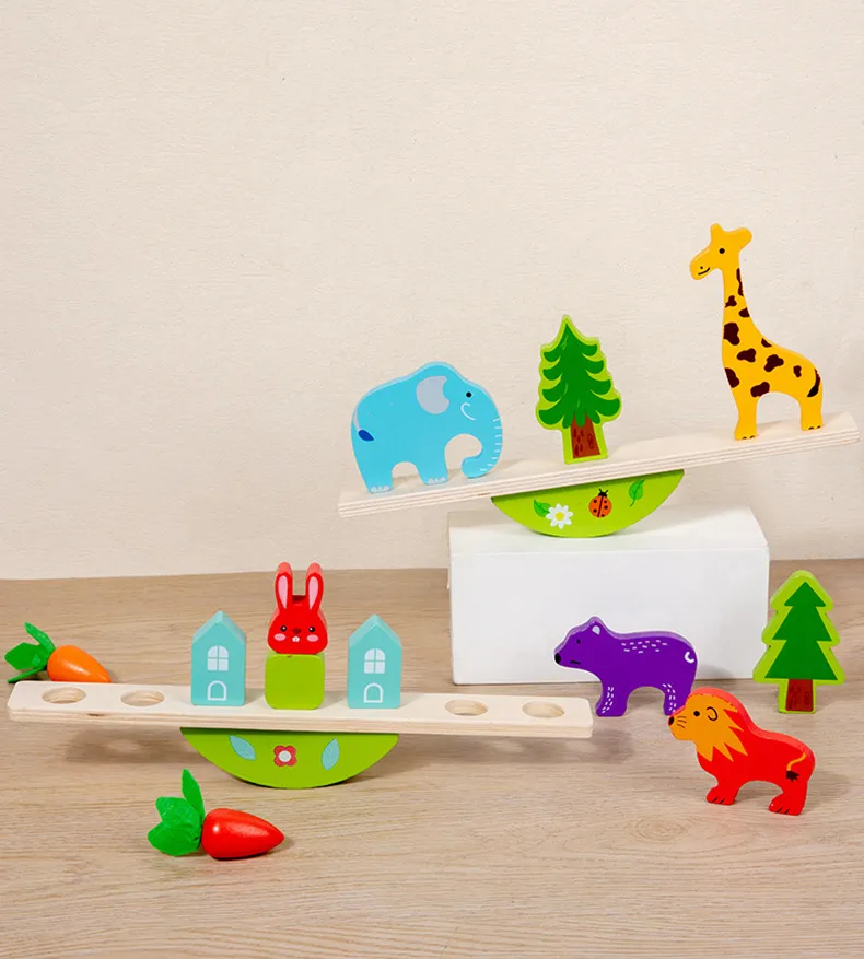 Montessori Wooden Tree Toys Animal Balance Stacking Building Block Game Early Childhood Education Creative Game for Toddler 1-3
