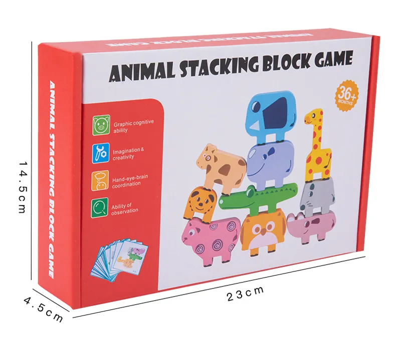 Animal Blocks Wooden Toys Matching Stacking Balance Thinking Sorting Board Game Montessori Sensory Educational Toys for Children