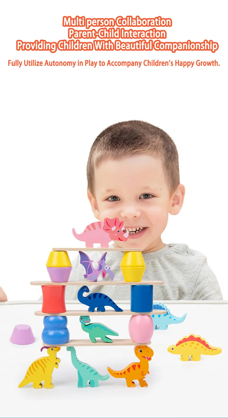 Animal Blocks Wooden Toys Matching Stacking Balance Thinking Sorting Board Game Montessori Sensory Educational Toys for Children