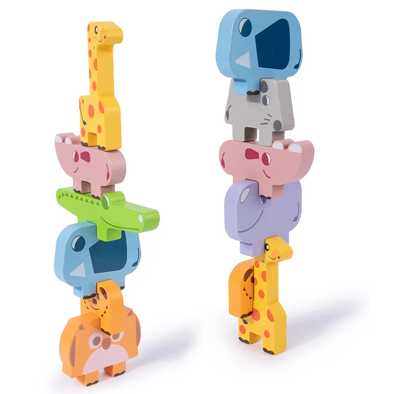 Animal Blocks Wooden Toys Matching Stacking Balance Thinking Sorting Board Game Montessori Sensory Educational Toys for Children
