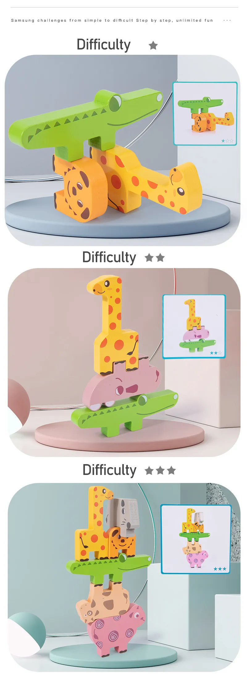 Animal Blocks Wooden Toys Matching Stacking Balance Thinking Sorting Board Game Montessori Sensory Educational Toys for Children