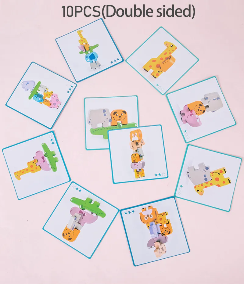 Animal Blocks Wooden Toys Matching Stacking Balance Thinking Sorting Board Game Montessori Sensory Educational Toys for Children