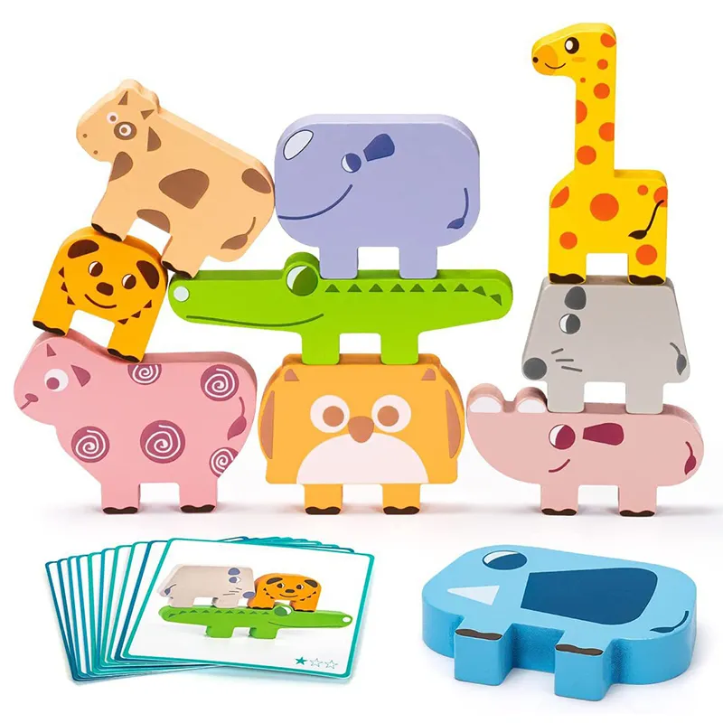 Animal Blocks Wooden Toys Matching Stacking Balance Thinking Sorting Board Game Montessori Sensory Educational Toys for Children