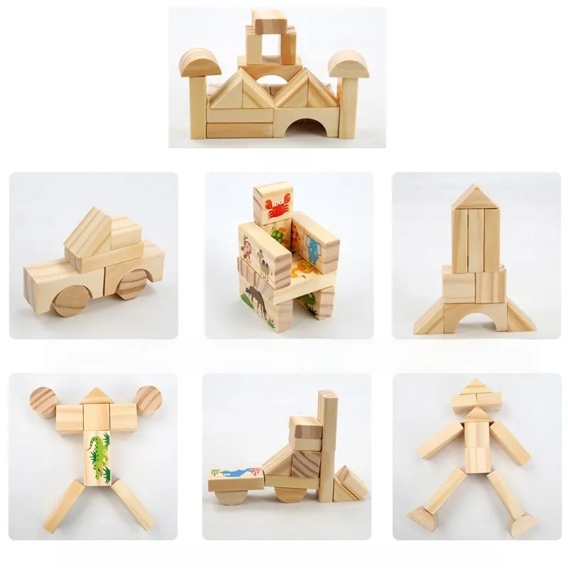 Wooden DIY Puzzle Blocks for Boys And Girls Montessori Stacking Blocks Colorful Educational Creative Toys Enlightenment Thinking