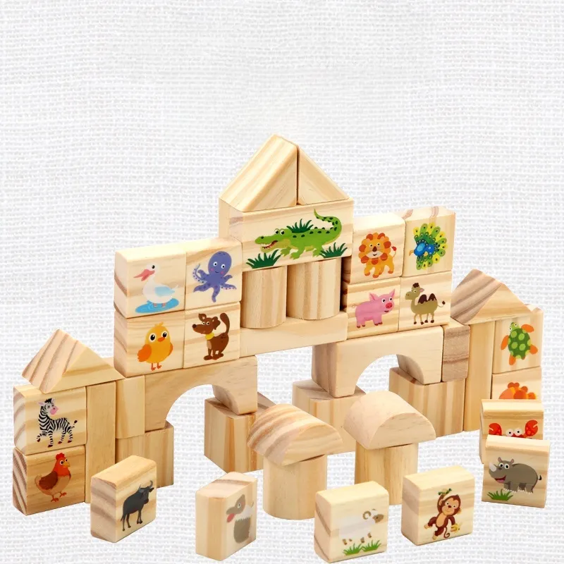 Wooden DIY Puzzle Blocks for Boys And Girls Montessori Stacking Blocks Colorful Educational Creative Toys Enlightenment Thinking