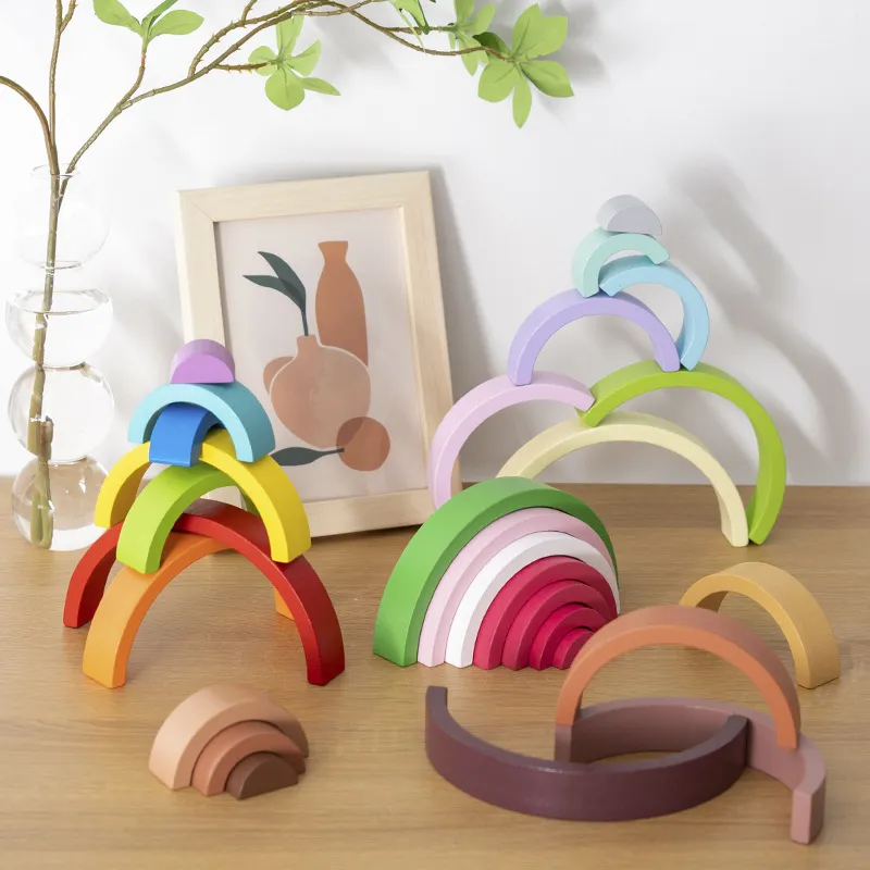 Kids Wooden Toy Montessori Rainbow Building Blocks DIY Creative Stacking Balance Game Educational Toys For Children Kids Gifts