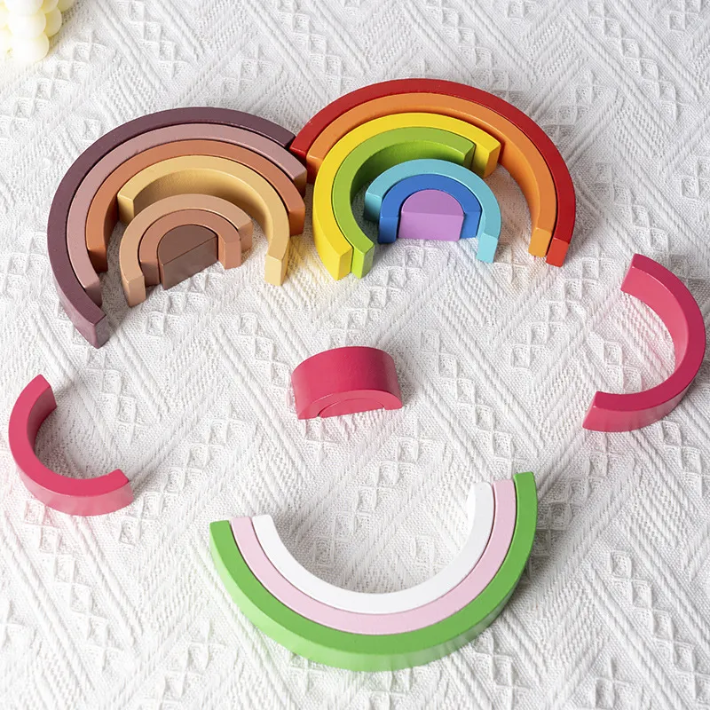 Kids Wooden Toy Montessori Rainbow Building Blocks DIY Creative Stacking Balance Game Educational Toys For Children Kids Gifts