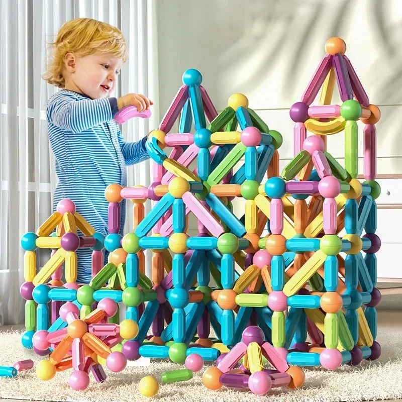 Montessori Educational Toy Magnetic Building Blocks Toy Magnetic Construction Set Magnet Ball Sticks Rod Games For Kids Baby
