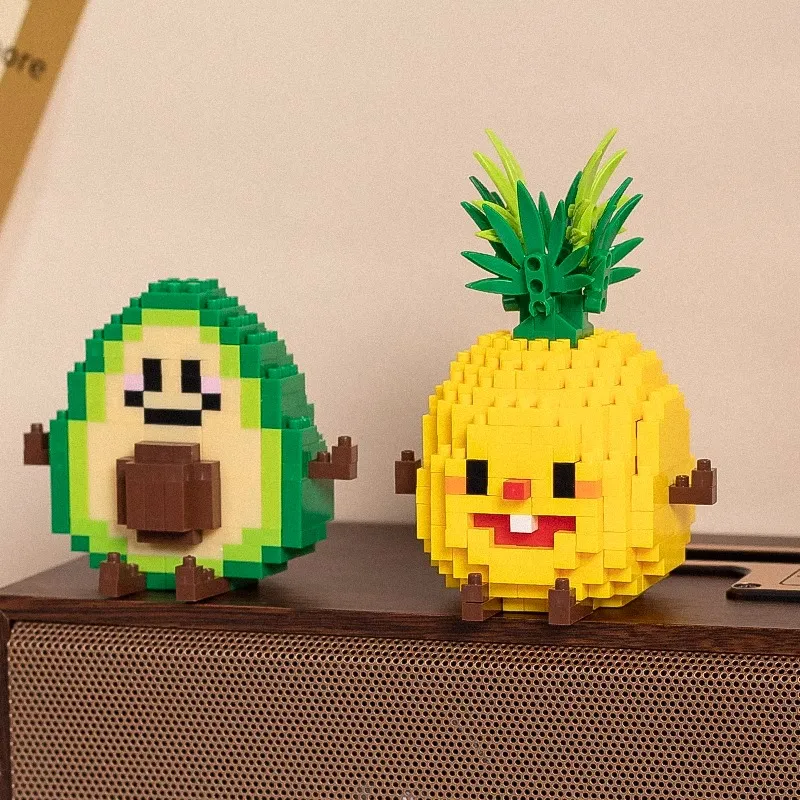 Food styling, mini building block toys, fruit stacking, desktop decoration, collection, collage, cute models, Christmas gifts
