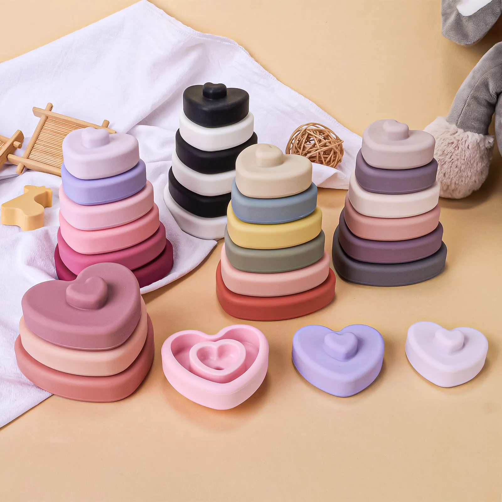 1Set Soft Building Blocks Silicone Stacking Blocks Baby Toys Apple Pineapple Avocado Pear Silicone Building Toys Montessori Toys