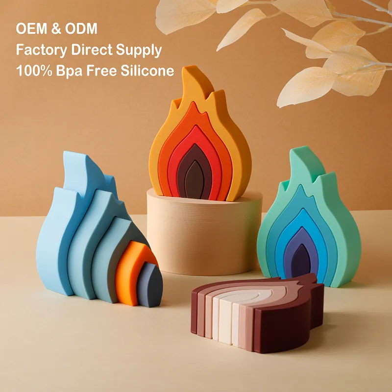 1Set Soft Building Blocks Silicone Stacking Blocks Baby Toys Apple Pineapple Avocado Pear Silicone Building Toys Montessori Toys