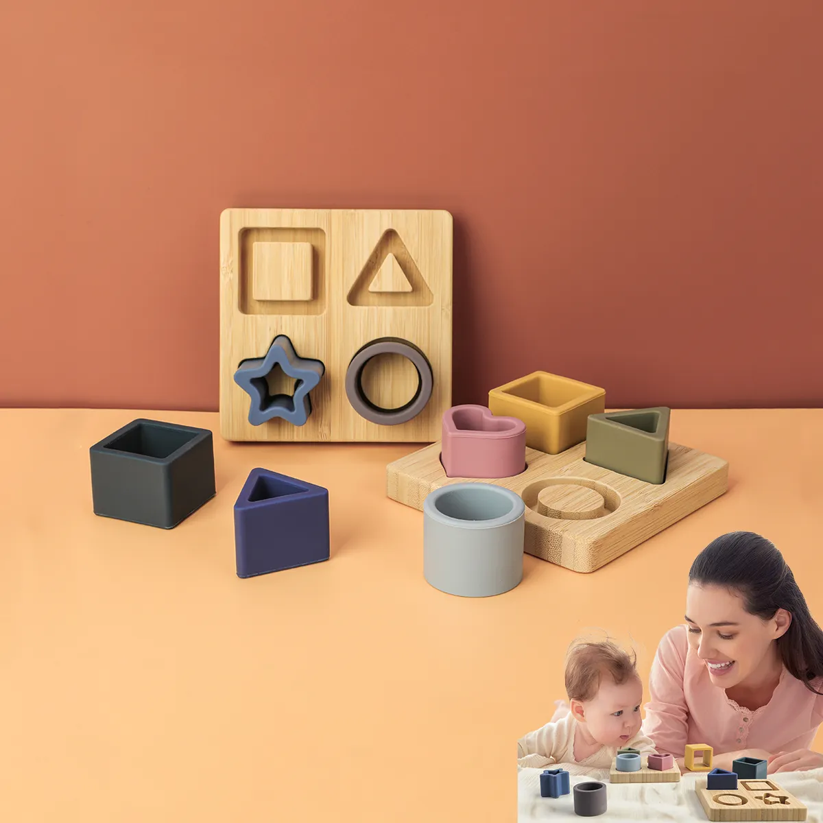 1Set Soft Building Blocks Silicone Stacking Blocks Baby Toys Apple Pineapple Avocado Pear Silicone Building Toys Montessori Toys