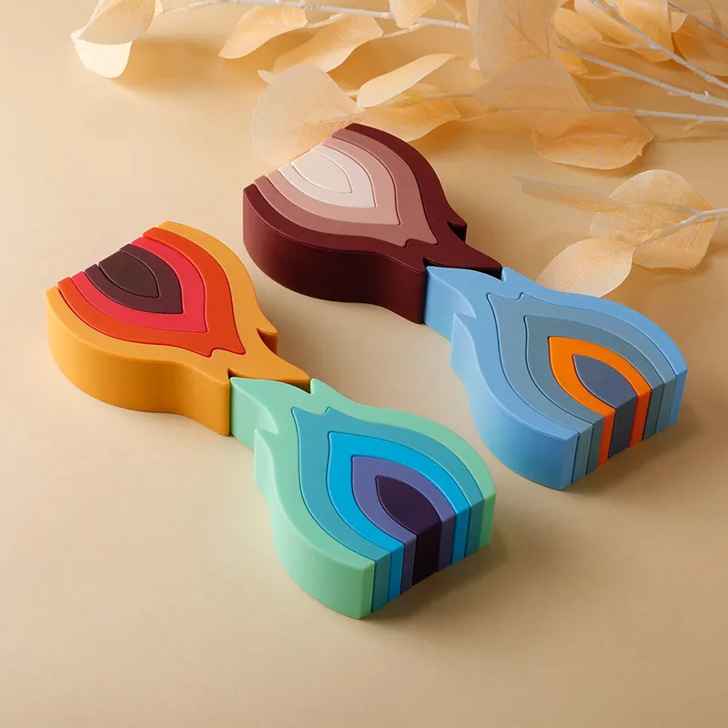 1Set Soft Building Blocks Silicone Stacking Blocks Baby Toys Apple Pineapple Avocado Pear Silicone Building Toys Montessori Toys