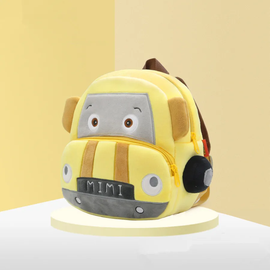 Car Cute Children's School Bag Burden-reduction Backpack Cartoon Plush Backpack Kindergarten Early Education School Bag 2-4T