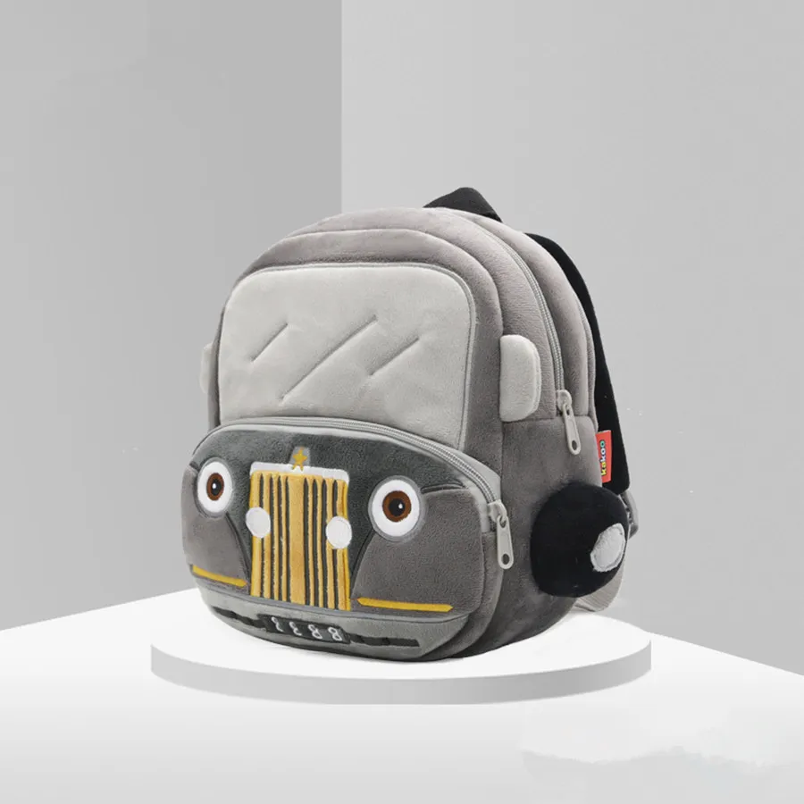 Car Cute Children's School Bag Burden-reduction Backpack Cartoon Plush Backpack Kindergarten Early Education School Bag 2-4T