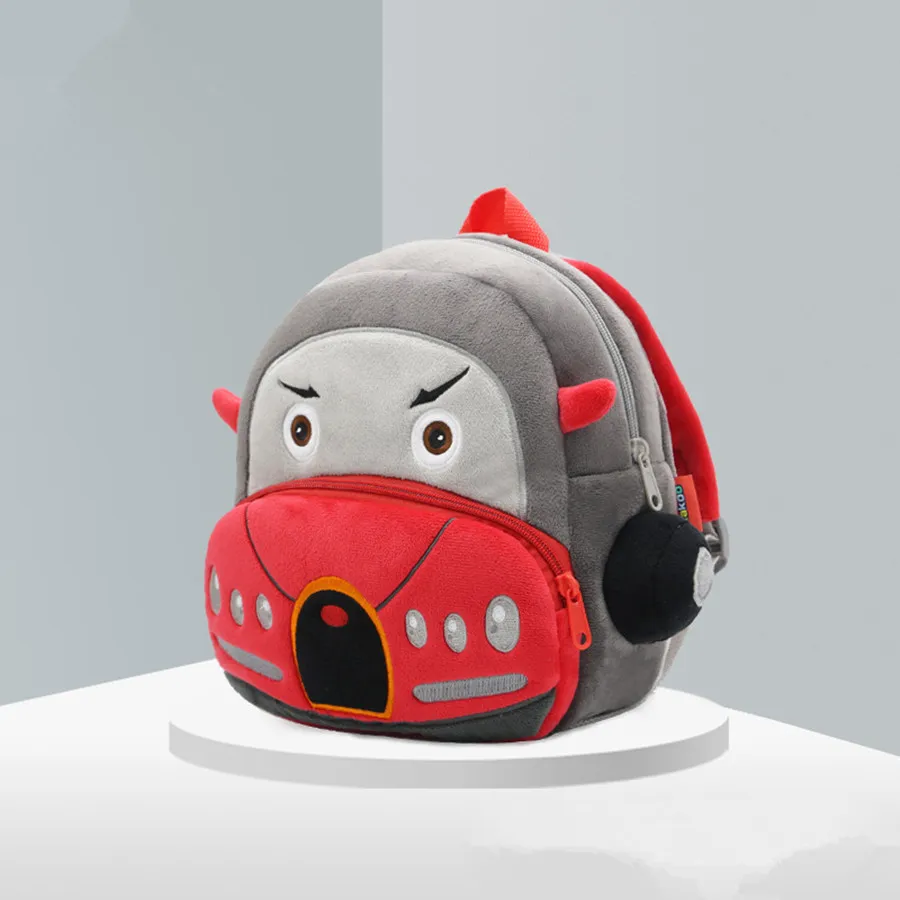 Car Cute Children's School Bag Burden-reduction Backpack Cartoon Plush Backpack Kindergarten Early Education School Bag 2-4T