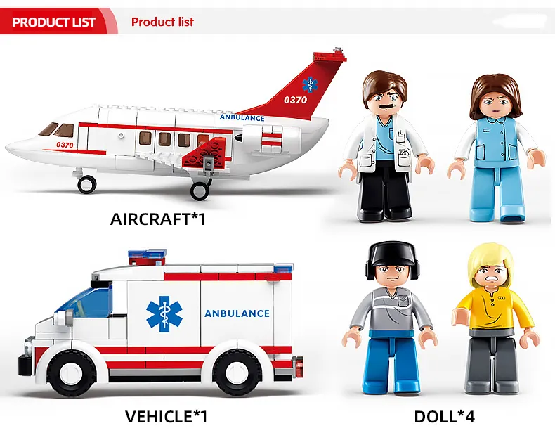 Sluban Airplane Aviation Medical Aircraft Air Ambulance Car City Building Blocks Kit Figures Doll Model Bricks DIY Toys For Kid