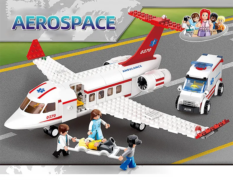 Sluban Airplane Aviation Medical Aircraft Air Ambulance Car City Building Blocks Kit Figures Doll Model Bricks DIY Toys For Kid
