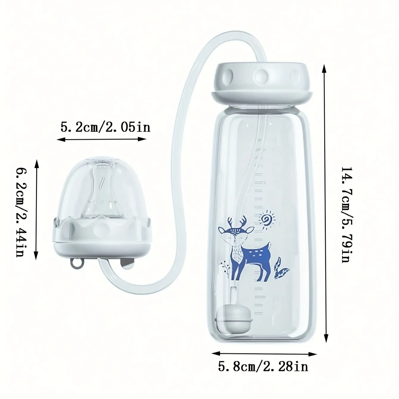 8oz/240ml Normal-Neck Baby Bottle with Straw Brush,Hands-Free PP Feeding Bottle Set-Makes Feeding Easy