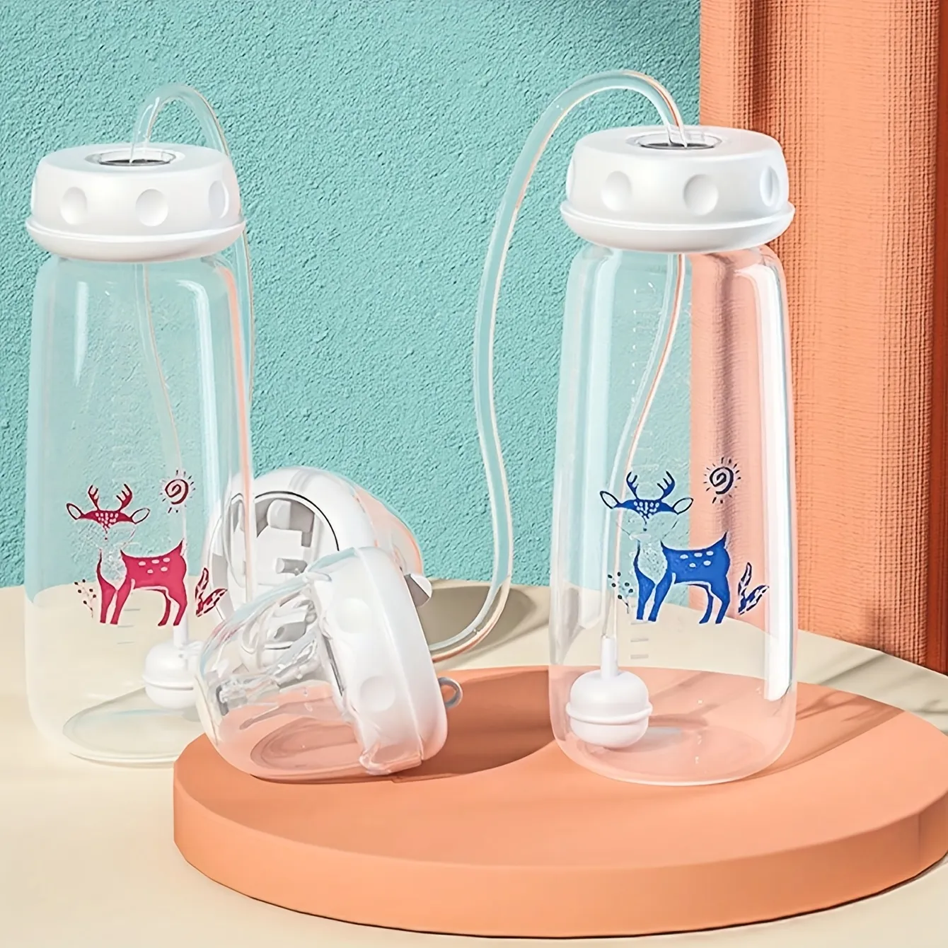8oz/240ml Normal-Neck Baby Bottle with Straw Brush,Hands-Free PP Feeding Bottle Set-Makes Feeding Easy