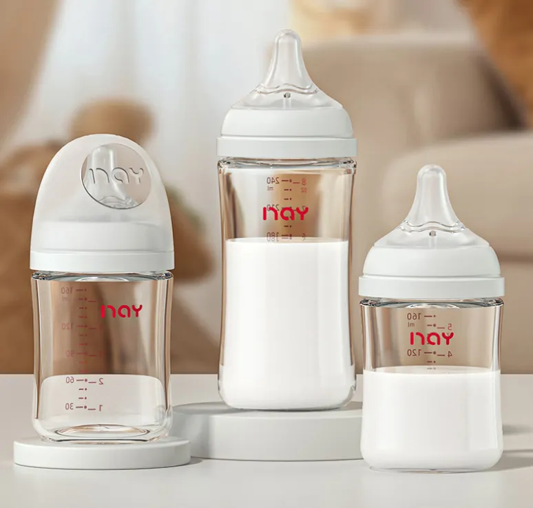 Newborns' wide caliber anti choking glass milk bottle 0-3 months bottle straight body newborn baby bottle