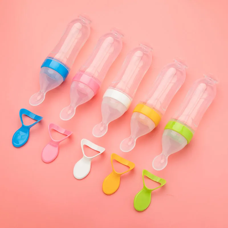 5pcs Silicone Squeezing Feeding Bottle Spoon Bottle Feeder Newborn Baby Training Drink Spoon Safe Tableware Training Feeder