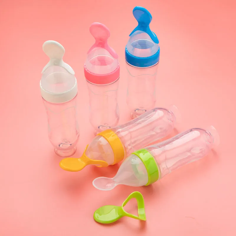 5pcs Silicone Squeezing Feeding Bottle Spoon Bottle Feeder Newborn Baby Training Drink Spoon Safe Tableware Training Feeder