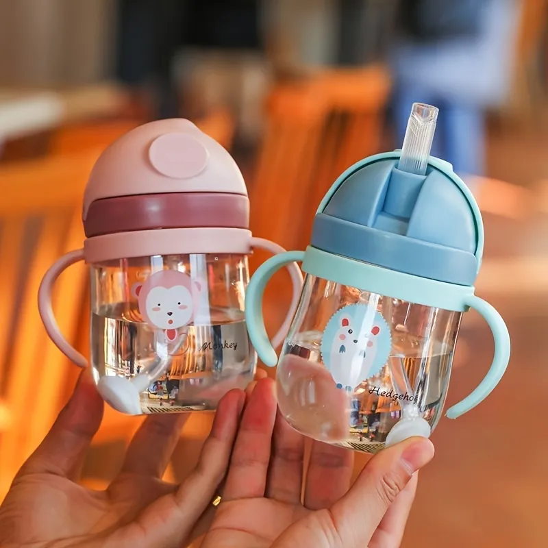 Cartoon Kids Straw Bottles - Animal Pattern Leak-proof Baby Bottles, Durable Lightweight and Suitable for School and Travel