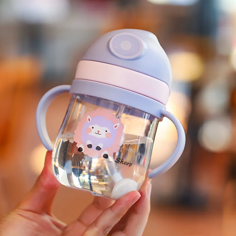 Cartoon Kids Straw Bottles - Animal Pattern Leak-proof Baby Bottles, Durable Lightweight and Suitable for School and Travel