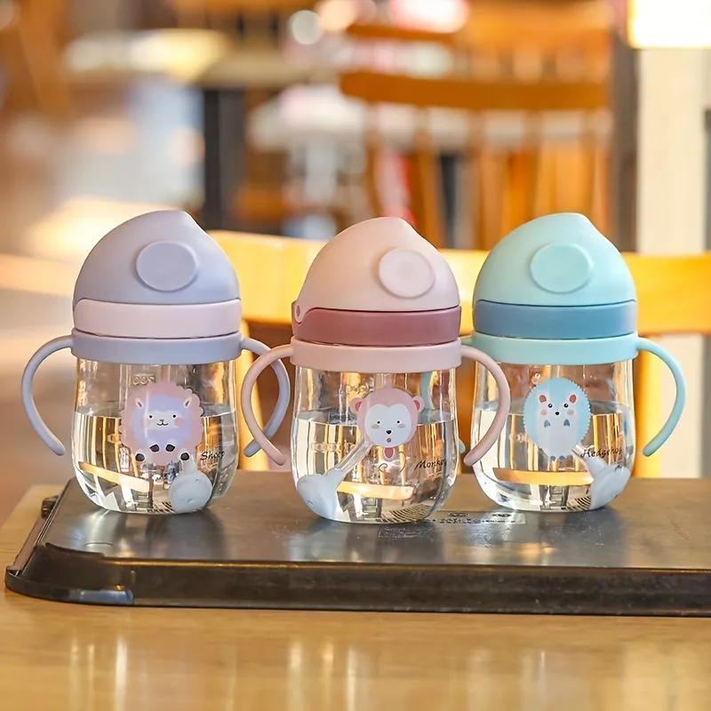 Cartoon Kids Straw Bottles - Animal Pattern Leak-proof Baby Bottles, Durable Lightweight and Suitable for School and Travel