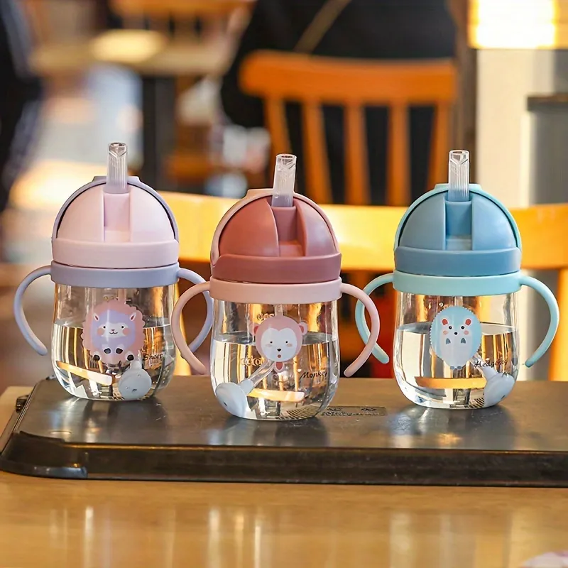 Cartoon Kids Straw Bottles - Animal Pattern Leak-proof Baby Bottles, Durable Lightweight and Suitable for School and Travel