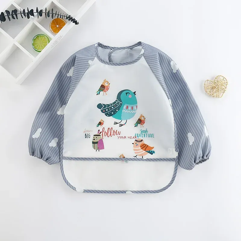 Long Sleeves Baby Bib Waterproof Feeding Bib Infant Toddler Art Smock Apron Boys Girls Burp Cloth Kids Banana Bibs for 1-3Year