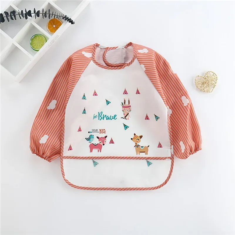 Long Sleeves Baby Bib Waterproof Feeding Bib Infant Toddler Art Smock Apron Boys Girls Burp Cloth Kids Banana Bibs for 1-3Year