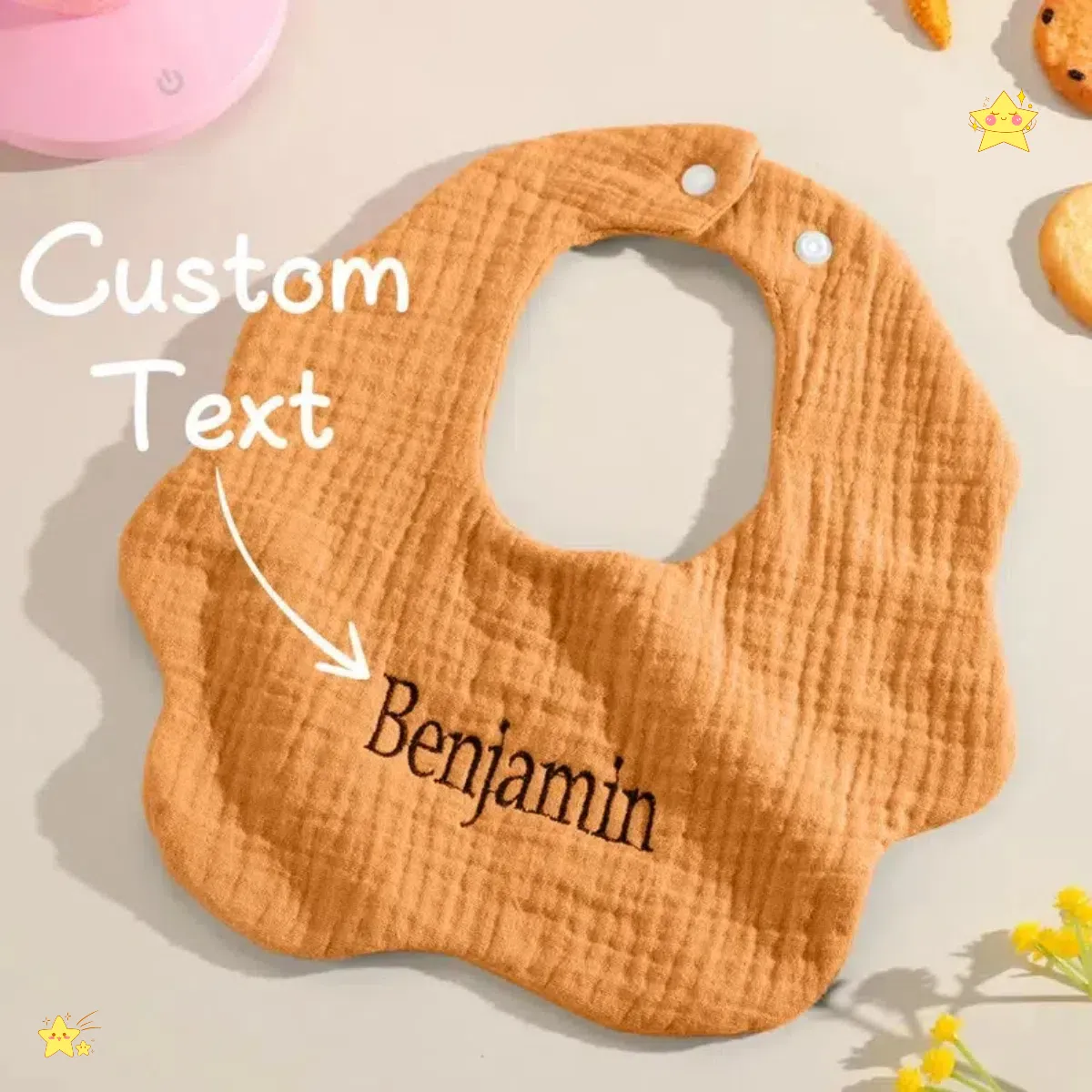 Personalized Custom name Embroidered Newborn letter Nursery Baby bib burp cloth Flower shape Gifts for Boy Girl