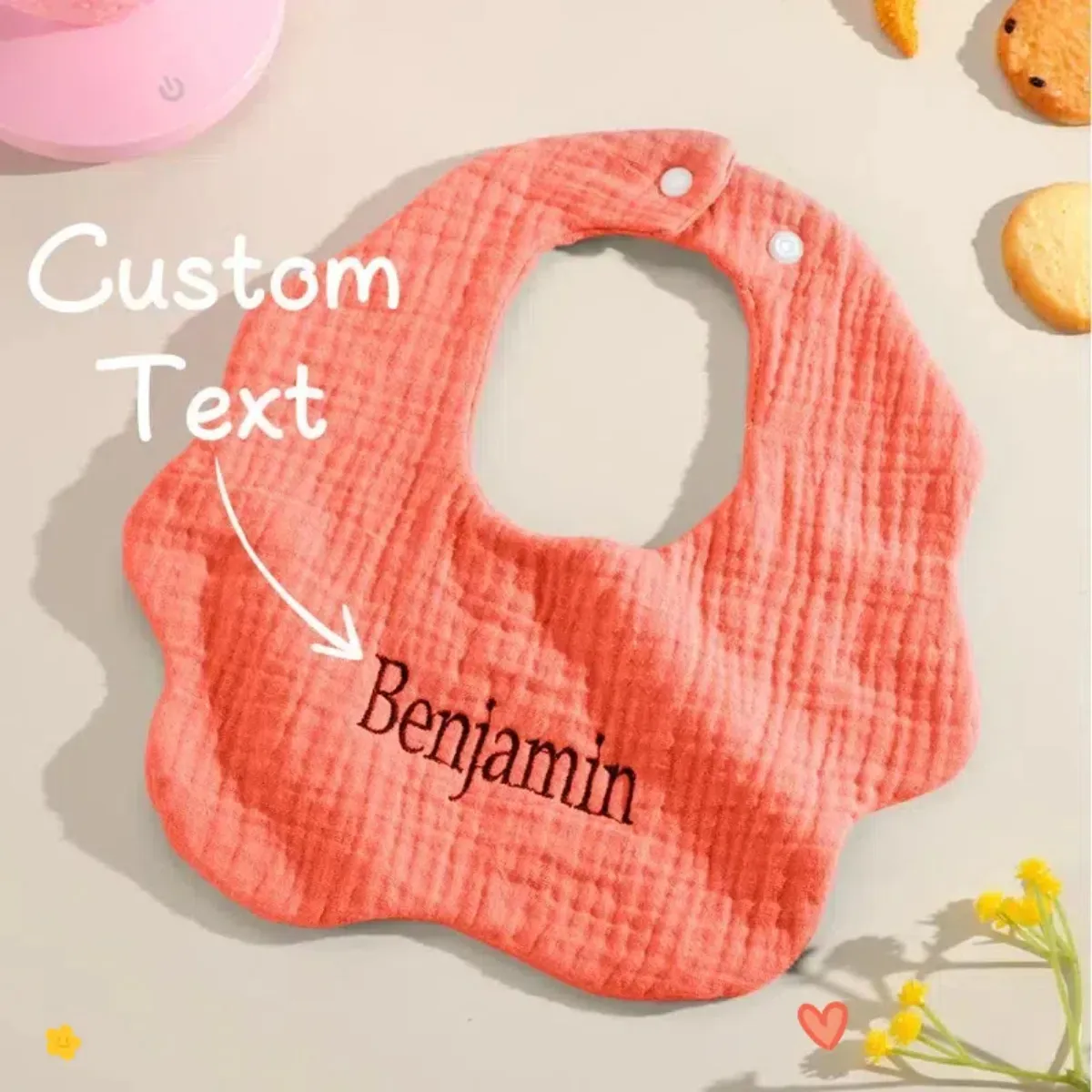 Personalized Custom name Embroidered Newborn letter Nursery Baby bib burp cloth Flower shape Gifts for Boy Girl