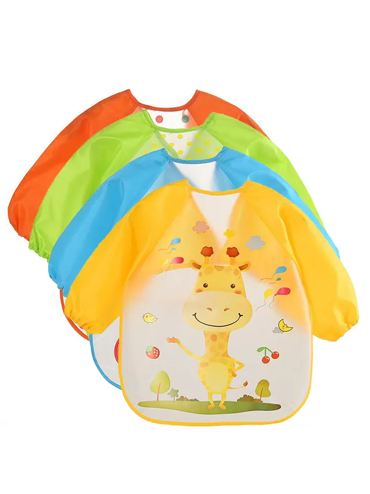 0-3 Years Baby EVA Waterproof Anti-dirty Bib Long Sleeve Strap Coat Dirt Proof Soft Feeding Bib Cute Cartoon Pattern Burp Cloths