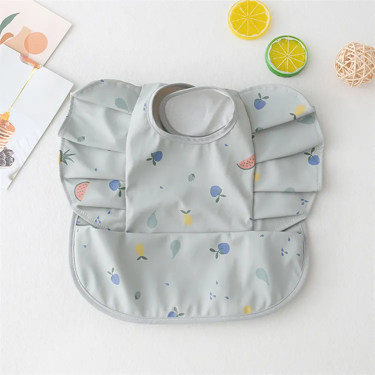 Baby Bibs INS Nordic Style Angel Feed Pocket Burp Girl Boy Infant Meals Bib Waterproof Easy Clean Cute Elephant Bibs Soft PU