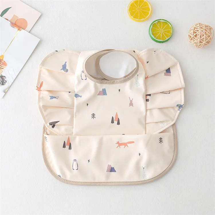 Baby Bibs INS Nordic Style Angel Feed Pocket Burp Girl Boy Infant Meals Bib Waterproof Easy Clean Cute Elephant Bibs Soft PU