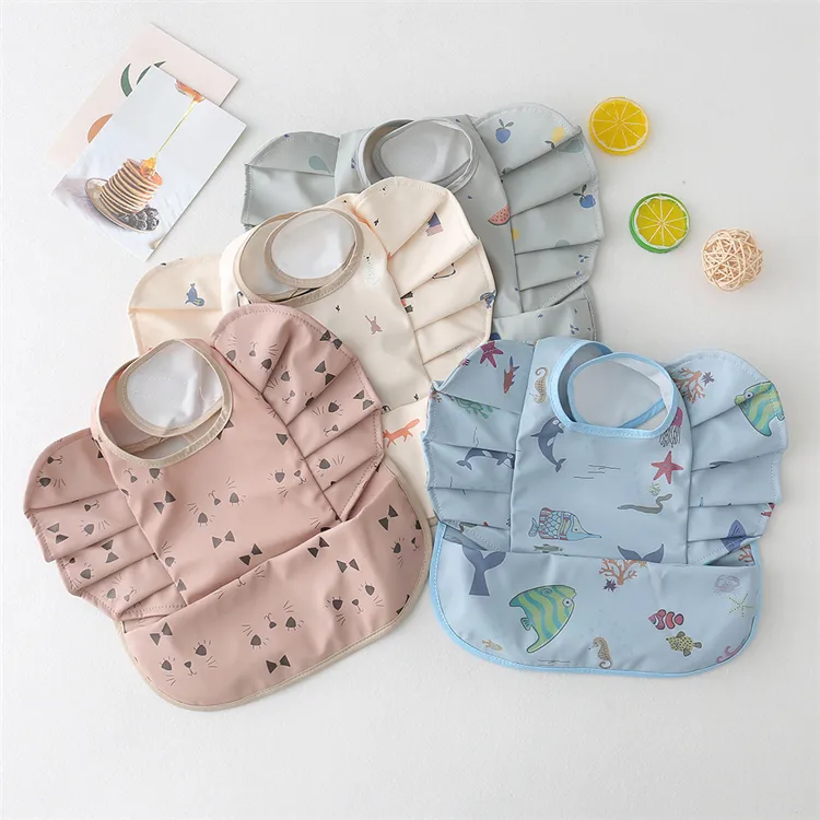 Baby Bibs INS Nordic Style Angel Feed Pocket Burp Girl Boy Infant Meals Bib Waterproof Easy Clean Cute Elephant Bibs Soft PU
